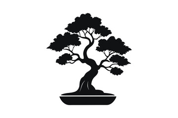 Bonsai Tree silhouette vector illustration  on white background    