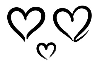 Silhouettes of  two big hearts and a small heart isolated on a white background