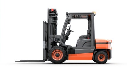 Side View of Modern Forklift with Orange and Black Design Ideal for Warehouse and Construction Use