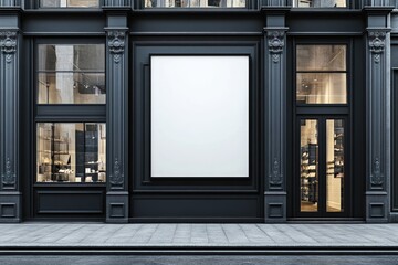 Urban storefront facade with blank billboard
