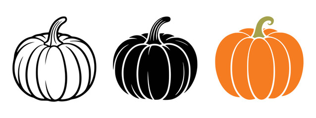 Three stylized pumpkins for autumn and halloween