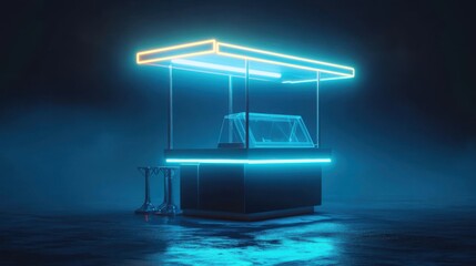 Neon Food Kiosk at Night.