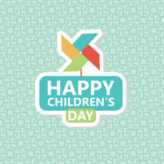 Modern Flat Style Children's Day Celebration Greeting with Pinwheel and Pattern