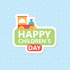 Minimalist Cute Train Illustration with Happy Children's Day Greeting Card