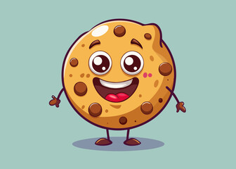 Happy Chocolate Chip Cookie Cartoon Character Illustration