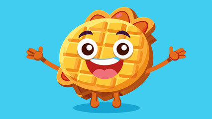 Happy Waffle Cartoon Character Welcoming with Open Arms