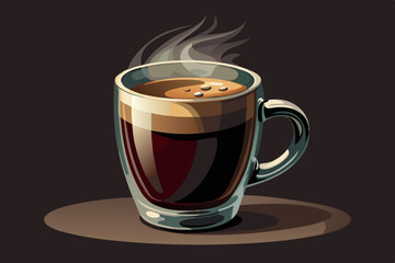 Aromatic Hot Coffee in a Glass Mug on Dark Background