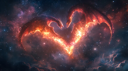 Dragon glowing in heart shaped stellar field high resolution picture