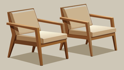 Two Modern Wooden Armchairs with Beige Cushions