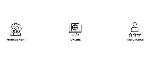 MOR banner web icon vector illustration concept for online reputation management with icon of internet, browser, winner, trust, favorite, and business