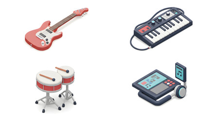 Digital Music Creation Set Electric Guitar Keyboard Drums and Audio Station