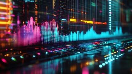 Fototapeta premium Vibrant digital audio waveform visualization.