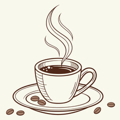 Aromatic coffee cup steam beans illustration
