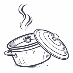 Steaming pot with lid ajar kitchen cooking food preparation culinary illustration