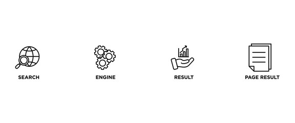SERP banner web icon vector illustration concept for search engine result page with icon of web search, computer, search engine, mobile search, page result, and statistics graph