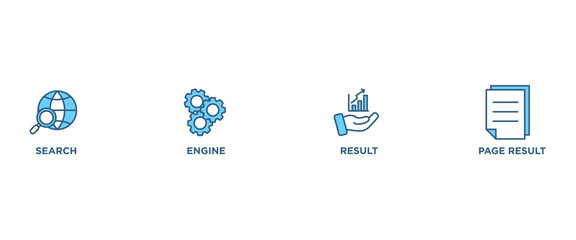 SERP banner web icon vector illustration concept for search engine result page with icon of web search, computer, search engine, mobile search, page result, and statistics graph