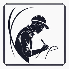 Young man writing notes in stylish silhouette design