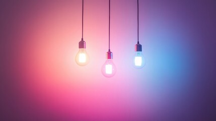 Three glowing bulbs illuminate a vibrant backdrop.