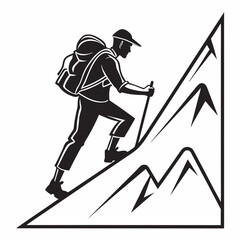Climber ascending steep mountain peak silhouette adventure