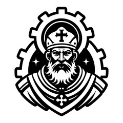 A solid style icon showing saint peter tattoo