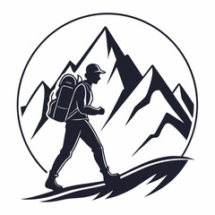 Hiker silhouette walking mountains backpack adventure travel