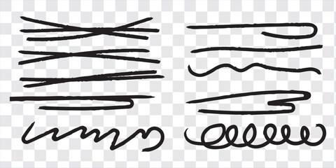 Set of hand drawn marker line design element, grunge strokes, doodle lines underline scribble