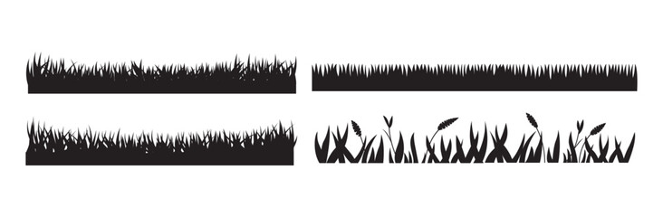 Grass silhouettes collection. Grass field border isolated on a white background