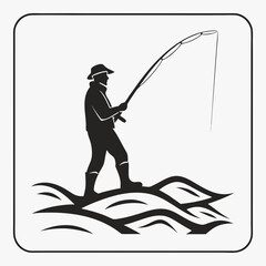 Fisherman silhouette fishing on a lake with transparent background