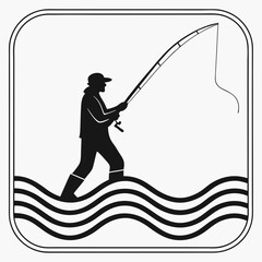 Professional fisherman silhouette icon isolated on white background