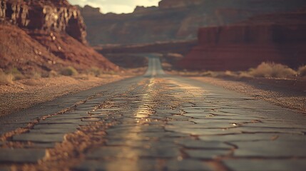 Long Straight Asphalt Road Through Red Rock Canyon