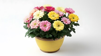 Vibrant Gerbera Daisies in Yellow Pot Spring Flowers