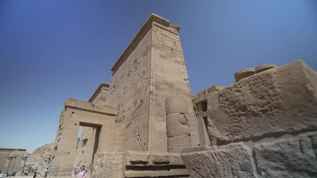 View of Philae Temple on a sunny day, Philae Temple, Aswan, Egypt, Africa