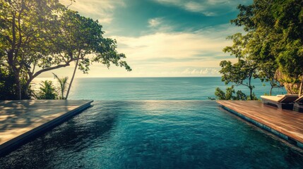 Fototapeta premium Tranquil oceanfront infinity pool escape.