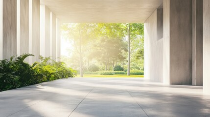 Fototapeta premium Serene modern architecture with a park view.