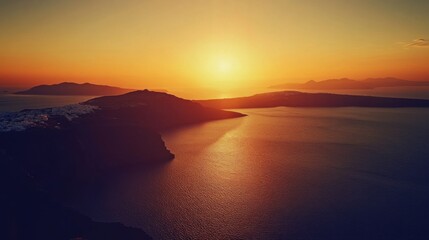 Fototapeta premium Santorini Sunset Aegean Sea Golden Hour.