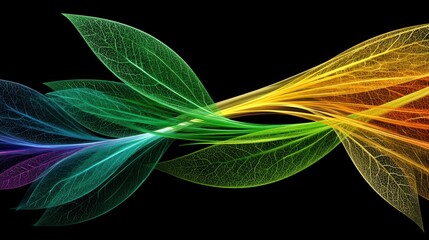 Vibrant Fractal Leaves: Abstract Nature Artwork with Delicate Branching Details