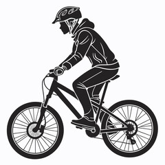 Obraz premium Young cyclist riding mountain bike silhouette sport active lifestyle