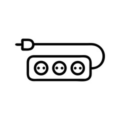 Obraz premium Electrical extension cord with three outlets and power plug icon, simple vector linear icon 