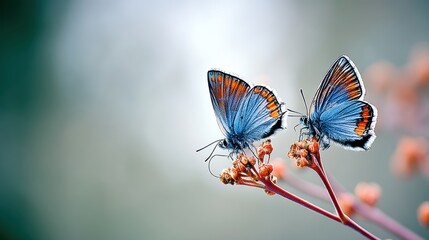 Azure Blue Butterflies Clustered on a Delicate Branch, Capturing Nature's Beauty
