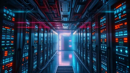 Cyberpunk Data Center with Glowing Servers