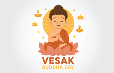 Vesak Buddha Day Peaceful Buddha Meditating on Lotus Flower
