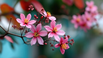 Pink Star Magnolia Blossoms on Branch, Delicate Spring Floral Beauty