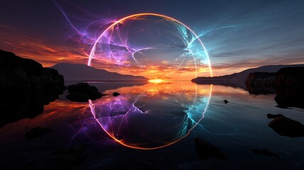 Surreal Aurora Borealis Reflection Over Tranquil Lake Landscape