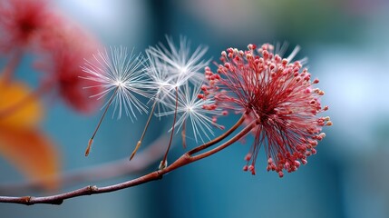 Delicate Bloom: Dandelion and Red Flower Close-Up