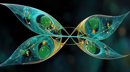 Intricate Blue and Gold Fractal Design with Organic Elements