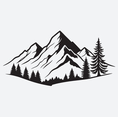Fototapeta premium flat design of a stylized mountain range silhouette vector art illustration, winter mountain landscape