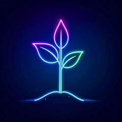 Abstract glowing stylized plant seedling sprouting from soil