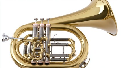A shiny gold and silver brass euphonium horn instrument