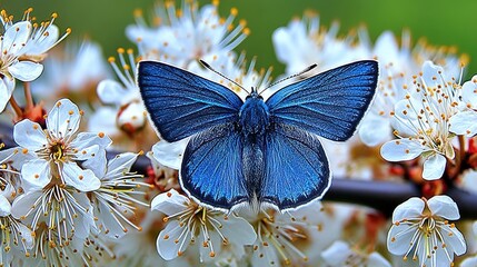 Blue Butterfly Amidst Blossoms, A Springtime Wonder, Nature's Delicate Beauty