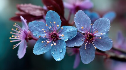 Blue Petal Bloom with Dew Drops - Close-Up Macro Floral Beauty